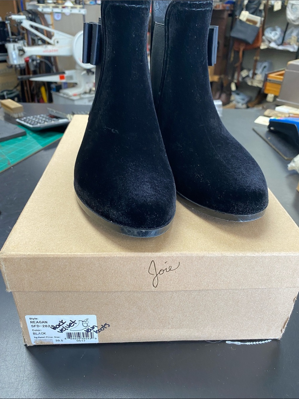 Joie Black Velvet Ankle Booties with Side Bow